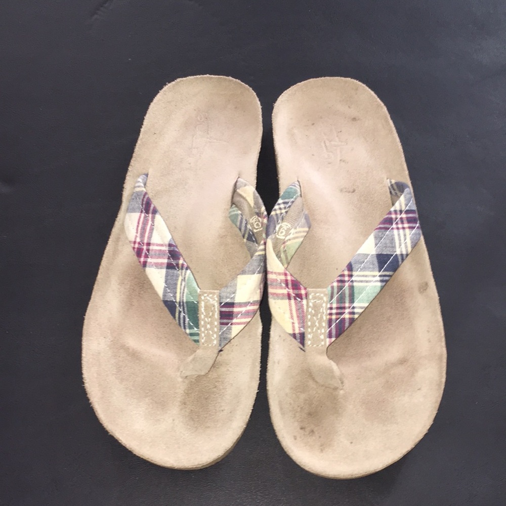 Blue Fin Plaid Strap Flip Flops